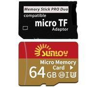 Adaptador de memoria PSP con tarjeta Micro SD de 64 GB, Micro SD/SDHC/SDXC a Memory Stick PRO Duo MagicGate Card compatible con PlayStation Portable, cámara, Handycam, teléfono celular y PSP 1000/2000