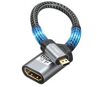 Adaptador de Micro HDMI a HDMI (paquete de 2), Conector Macho Micro HDMI a Hembra HDMI, Cable Adaptador 4K@60Hz HDR 3D Dolby 18Gbps, Compatible con Nikon Zfc/GoPro Hero/Raspberry Pi 4/Sony-Gris