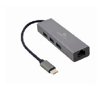 Adaptador de red Gembird A-CMU3-LAN-01 USB-C Gigabit 3xUSB 3.0 Carcasa Metálica Gris
