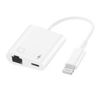 Adaptador de red LAN Ethernet 2 en 1 certificado MFi 2 en 1 con puerto de carga compatible con modelos de iPhone/iPad/iPod, soporta 100 Mbps, red Ethernet Plug and Play