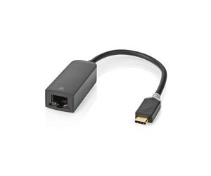 Adaptador de red USB Nedis, USB 3.2 Gen 1 | 1000 Mbps, 0,2 m | Conector USB-C™ | Toma RJ45 | 0,20 m | Redondo | Cobre dorado | Cobre estañado | Antracita | Caja