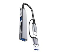 Adaptador de tarjeta de memoria USB C + USB de 5 puertos, divisor USB, multipuerto, cable de datos extendido, adaptador de tarjeta de memoria para teclados de PC, portátil, conector USB portátil