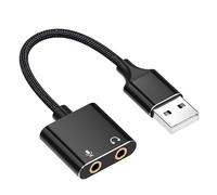 Adaptador de tarjeta de sonido externa USB portátil con auriculares integrados y agujeros para micrófono para transmisión y llamadas de voz