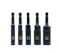 Adaptador de tuerca hexagonal para brocas - 80 mm, acero al cromo vanadio, manguito de extensión, 6 mm a 14 mm (juego de 5 piezas) (6+8+10+12+14mm)