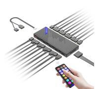 Adaptador de ventilador de 10 puertos para carcasa de computadora, 5 V, 3 pines, ARGB y 12 V 4 pines, fácil instalación, fuente de alimentación estable