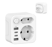 Adaptador de viaje 7 en 1 para Estados Unidos, Canadá, Francés, adaptador de viaje 2 USB-A, 2 USB-C 3,4 A, Europa Francia FR 2 pines a US 3 pines para México Tailandia tipo B