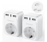 Adaptador de Viaje Adaptador de India Enchufe de Alemania Adaptador de Viaje con 2 USB 1USB C (3A) de Enchufe Tipo D para Sri Lanka, India, Nepal Estación de Carga de Cargador de Pared (2 Piezas)