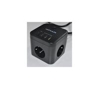 Adaptador de viaje compacto con conexión a tierra segura para Europa, dos puertos USB-C de carga rápida y tres tomas de corriente alterna para