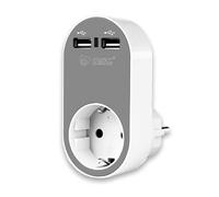 Adaptador de viaje con 2 tomas USB 3.4A, compacto y ligero, ideal para cargar dispositivos móviles y electrónicos en cualquier lugar.