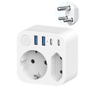 Adaptador de viaje de 2 vías de salida para Sudáfrica, conector de Francia a Sudáfrica con 4 tomas USB (2 USB-C), conector Schuko a tipo M para Namibia, Lesoto, Mozambique, blanco
