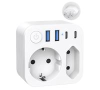 Adaptador de viaje de Alemania a Suiza con 4 USB (2 tipo C), enchufe de viaje de 2 vías Suiza, Schuko UE a enchufe tipo J para Maldivas, Ruanda, Madagascar, Liechtenstein, blanco