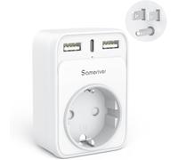 Adaptador de Viaje Europeo Español a Americano con 2 USB + 1 USB-C - Compatible con EEUU, Canadá, México, Colombia, Tailandia, Perú - Diseño Compacto Tipo B