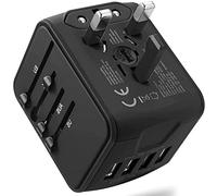 Adaptador de Viaje, JMFONE Adaptador Enchufe Universal con 4 USB y 1 AC Puerto, Adaptadores de Corriente Internacionales para Europeo Americano Español UK Australia Acerca de 200 Países