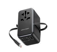 Adaptador de Viaje Universal 3 Puertos USB con Cable USB-C Tecnología GaN