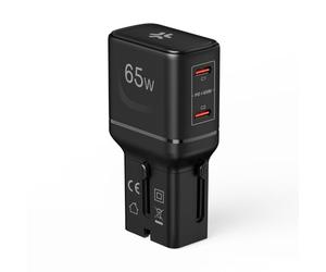 Adaptador de Viaje Universal 65W con Doble USB-C, Compatible en más de 150 países