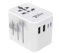 Adaptador de Viaje Universal con 2 Puertos USB-A y 2 Puertos USB-C, Carga rápida de 35 W, Enchufe de Viaje Internacional para EE. UU./UE/RU/AU, para iPhone, computadora portátil, Tableta y más.