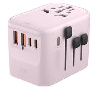 Adaptador de Viaje Universal de 65 W GAN, Adaptador de Corriente Internacional, Cargador de Pared Todo en uno, 5 Puertos USB, Compatible con más de 180 países y regiones.(Pink)