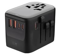 Adaptador de Viaje Universal de 65 W GAN, Adaptador de Corriente Internacional, Cargador de Pared Todo en uno, 5 Puertos USB, Compatible con más de 180 países y regiones.(Black)
