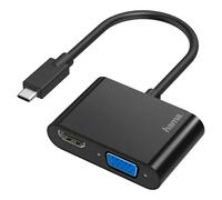 Hama | Adaptador USB-C a HDMI y VGA 4K para Monitor y Proyector | Permite conectar pantallas HDMI y VGA desde USB-C, compatible con resolución Ultra HD 4K, Negro
