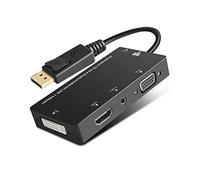 Adaptador Displayport 4 en 1, Displayport Multifuncional 1080P a HDMI/VGA/DVI/Cable Adaptador convertidor de Audio Macho a Hembra