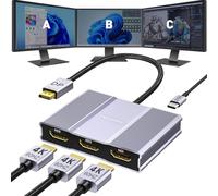 Adaptador DisplayPort a HDMI 1 en 3 salidas | 4K60Hz, fuente DP a HDMI divisor de puerto de pantalla extendida para 3 monitores, concentrador MST para escritorio, laptop, NVIDIA, tarjeta gráfica AMD