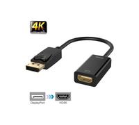 Adaptador DisplayPort a HDMI, audio y vídeo 4K UHD, negro, escritorio extendido para uso de oficina.