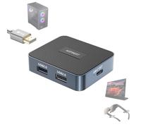 Adaptador DisplayPort a USB C para gafas AR - 4K120Hz 2K240Hz HDR 3x USB 2.0 Hub fuente unidireccional DP1.4 a USB C para PC GPU a XREAL, VITURE, Rayneo, Rokid, monitor portátil (cable de alimentación