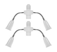 Adaptador Divisor de Portalámparas E27 2 Piezas de Tres Cabezales | Base Rotatoria 360 Grados, Tubo Flexible Ajustable, Plástico Blanco, para Bombillas Comunes y Techo