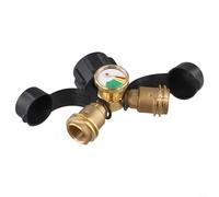 Adaptador divisor en Y para tanque de propano | Válvula de latón de 3 vías con medidor y apagado para QCC tipo 1 | Divisor de gas de 2 vías para estufas de camping | parrillas de barbacoa | RV |