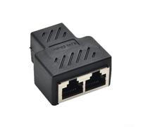 Adaptador divisor Ethernet para RJ45 hembra a 2 puertos hembra duales, conector de cable de red LAN para compartir línea de Internet, carcasa de plástico negro y metales