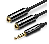 Adaptador divisor mini jack de 3,5 mm - 2 x mini jack de 3,5 mm para micrófono y auriculares, color negro