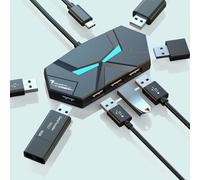 Adaptador divisor USB 2.0 de 7 puertos con cable blindado de transferencia de datos rápida y estable, puerto tipo C, hub de carga con iluminación LED