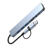 Adaptador divisor USB C de 8 puertos que ofrece lector de tarjetas de memoria de puerto USB, ranura para auriculares de 3,5 mm y puerto de datos C, hub de aluminio eficiente