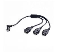 Adaptador divisor USB en Y con conector angular para 3 dispositivos.