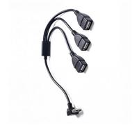 Adaptador divisor USB Y con diseño de conector en ángulo que permite alimentación y datos simultáneos a tres dispositivos cable de carga USB