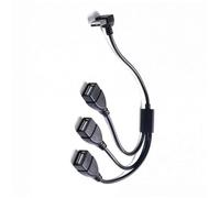 Adaptador divisor USB Y con diseño de conector en ángulo que permite alimentación y datos simultáneos a tres dispositivos cable de carga USB
