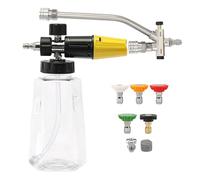 Adaptador doble para espuma, lavado de coche a alta presión con espumado, limpieza con 5 boquillas, botella de jabón de 1000 ml para mopa ideal para terrazas y caminos