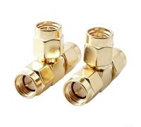 Adaptador en T SMA de 50 ohmios macho hembra RP para conector coaxial T | Metal chapado en oro, configuración recta y angular, impedancia de 50 ohmios para RF para sistema de laboratorio de antena