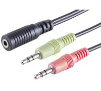 Adaptador en Y para auriculares (5 unidades, 0,15 m), color negro, conector TRRS hembra de 3,5 mm a 2 conectores jack macho de 3,5 mm, estéreo + micrófono, CTIA, conectores moldeados.