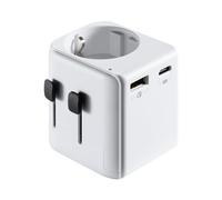 Adaptador Enchufe, Ewent Adaptador Universal de Viaje, Adaptador Enchufe Universal a Español (Schuko) con 1 Puerto USB Tipo C + 1 Puerto USB, para USA,UK,AUS,China,Canadà,Japon y más 100 países