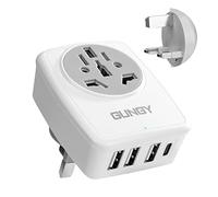 Adaptador Enchufe Ingles UK Adaptador de Viaje Inglaterra con 3 Puertos USB y 1 Tipo C Europa Español 2-Pin a 3-Pin Reino Unido para Irlanda Escocia Maldivas Tipo G