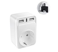 Adaptador Enchufe Ingles UK Inglaterra Adaptador de Viaje con 2 USB A y Tipo C, Español 2 Patas Europa hacia 3 Patas Reino Unido RU para Irlanda Escocia Britanico Maldivas (Tipo G)