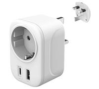 Adaptador Enchufe Ingles UK Inglaterra Adaptador de Viaje con USB A & C (2.4A), Español 2 Patas Europa hacia 3 Patas Reino Unido RU para Irlanda Escocia Britanico Maldivas（Tipo G）