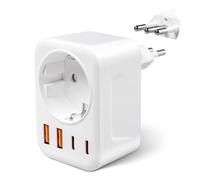 Adaptador Enchufe Italiano con 1 Toma CA, 2 USB-A y 2 USB-C (3,4 A). Adaptador de Enchufe de Viaje Tipo L de España a Italia para Uruguay, Chile, Etiopía, Italia, Libia, Siria y Túnez.