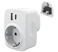 Adaptador Enchufe UK a español Tipo G, Adaptador de Viaje con USB A & C (2.4A), Europa a 3-Pin Reino Unido con Seguridad para niños para Irlanda Maldivas Dubai Gran Bretaña Singapur Hong Kong