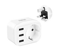 Adaptador Enchufe UK Inglaterra FDTEK Adaptador Enchufe Ingles a Español con 3 USB, Adaptador de Viaje Tipo G 2-Pin Europa Portugal a 3-Pin Reino Unido para Londres, Irlanda, Gales, Maldivas, India