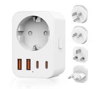 Adaptador Enchufe Universal, 5 en 1 Adaptador Universal Enchufe Viaje con 4 Enchufes reemplazables Type B/G/C/A, Cargador para Europa, EE. UU., Japon, UK
