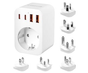 Adaptador Enchufe Universal, Adaptador Universal Enchufe Viaje con USB-A/Tipo C, Enchufe USB Tipo G/B/I/A/M/D Adaptador de Enchufe para UK/US/Australia/Japón