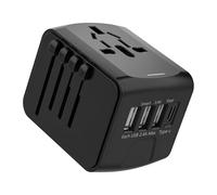 Adaptador Enchufe Universal Cargador Viaje para más de 170 Países con 3 USB A y 1 USB C, para USA, UK, Europa, Asia y Australia, Universal Travel Adapter, Negro