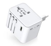 Adaptador Enchufe Universal, Internacional Adaptador de Viaje con 2 USB A y 2 USB C, Enchufe Viaje para EU, Reino Unido, Americano, Canadá, Australia,Enchufe Universal Viaj (White)